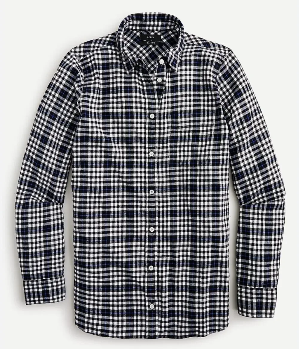 J. CREW Classic-fit boy shirt in frost plaid flannel black white Blue Size 8